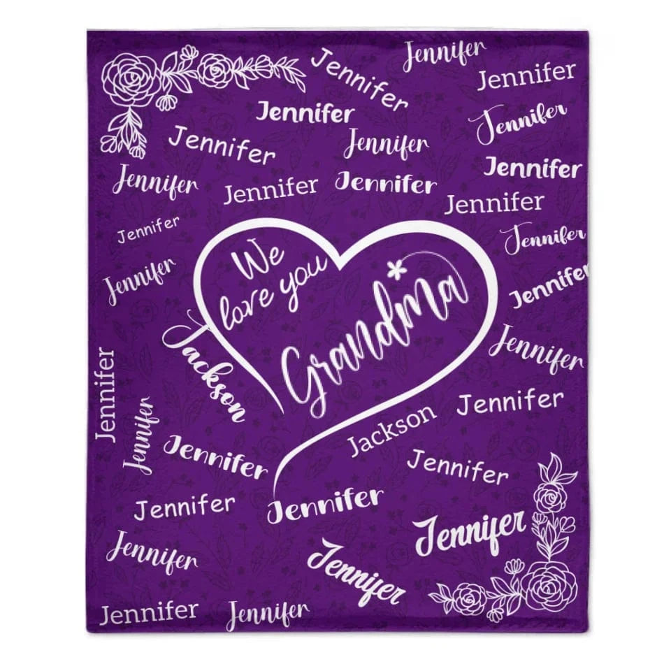 We Love You Mom Grandma - Personalized Name Custom Flannel Blanket - Gift for Grandma