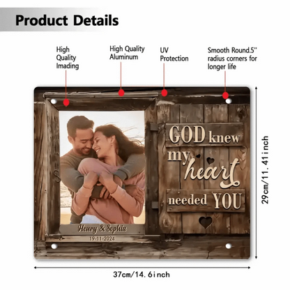Customized Couple Photo Wall Art - Personalized Photo, Date and Name Art Couple Photo Tin Painting - A Gifts For Husband,Wife,Family