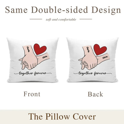 Customized Couple Pillow - Holding Hands Love Pattern Pillowcase with Personalized Name and Theme Text - A Gift For Boyfriend,Girlfriend,Husband,Wife