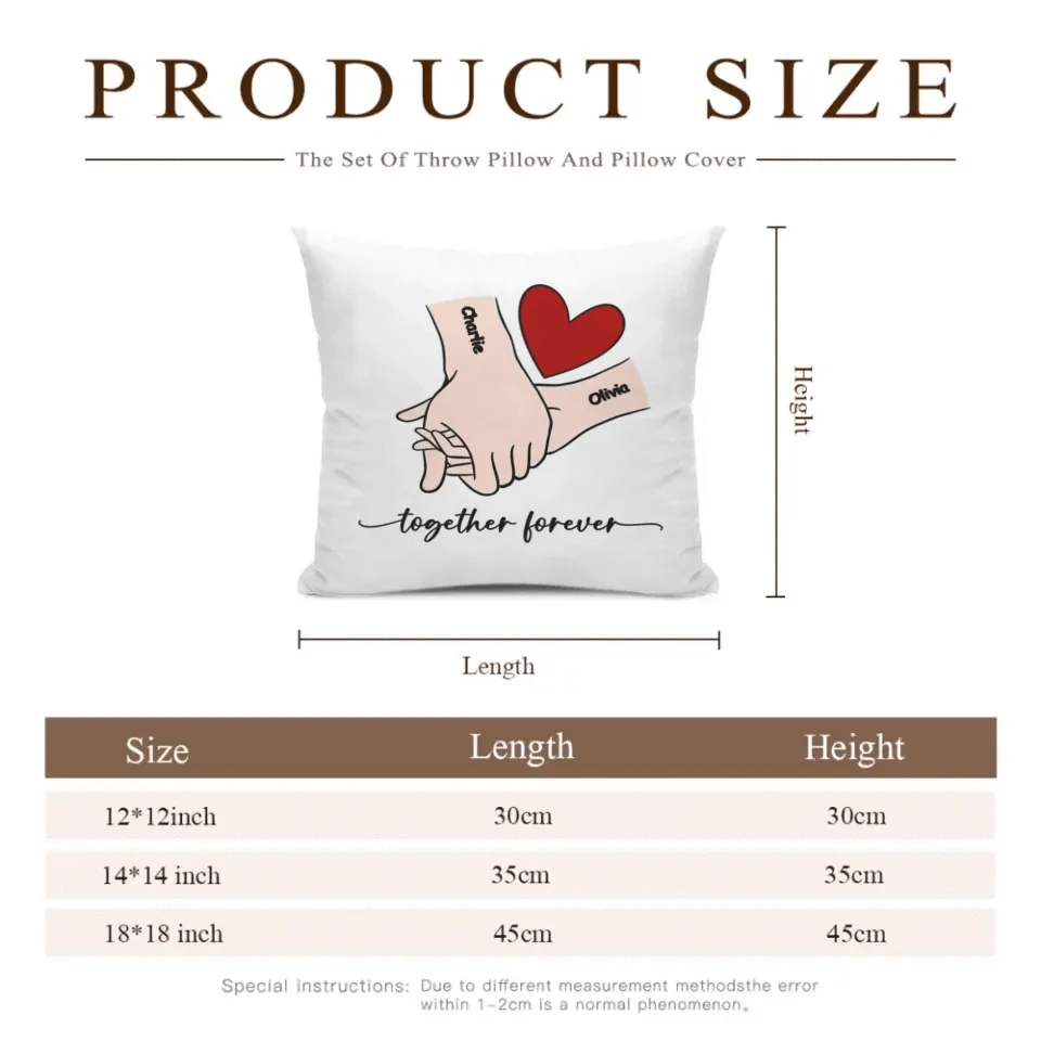 Customized Couple Pillow - Holding Hands Love Pattern Pillowcase with Personalized Name and Theme Text - A Gift For Boyfriend,Girlfriend,Husband,Wife