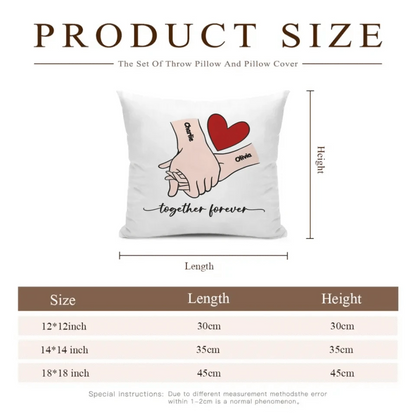 Customized Couple Pillow - Holding Hands Love Pattern Pillowcase with Personalized Name and Theme Text - A Gift For Boyfriend,Girlfriend,Husband,Wife