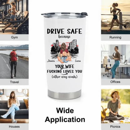 Customized Safe Driving Reminder Car Cup - Personalized Name and Character Safe Driving Themed Couple's Car Cup - A Gift For Husband,Boyfriend