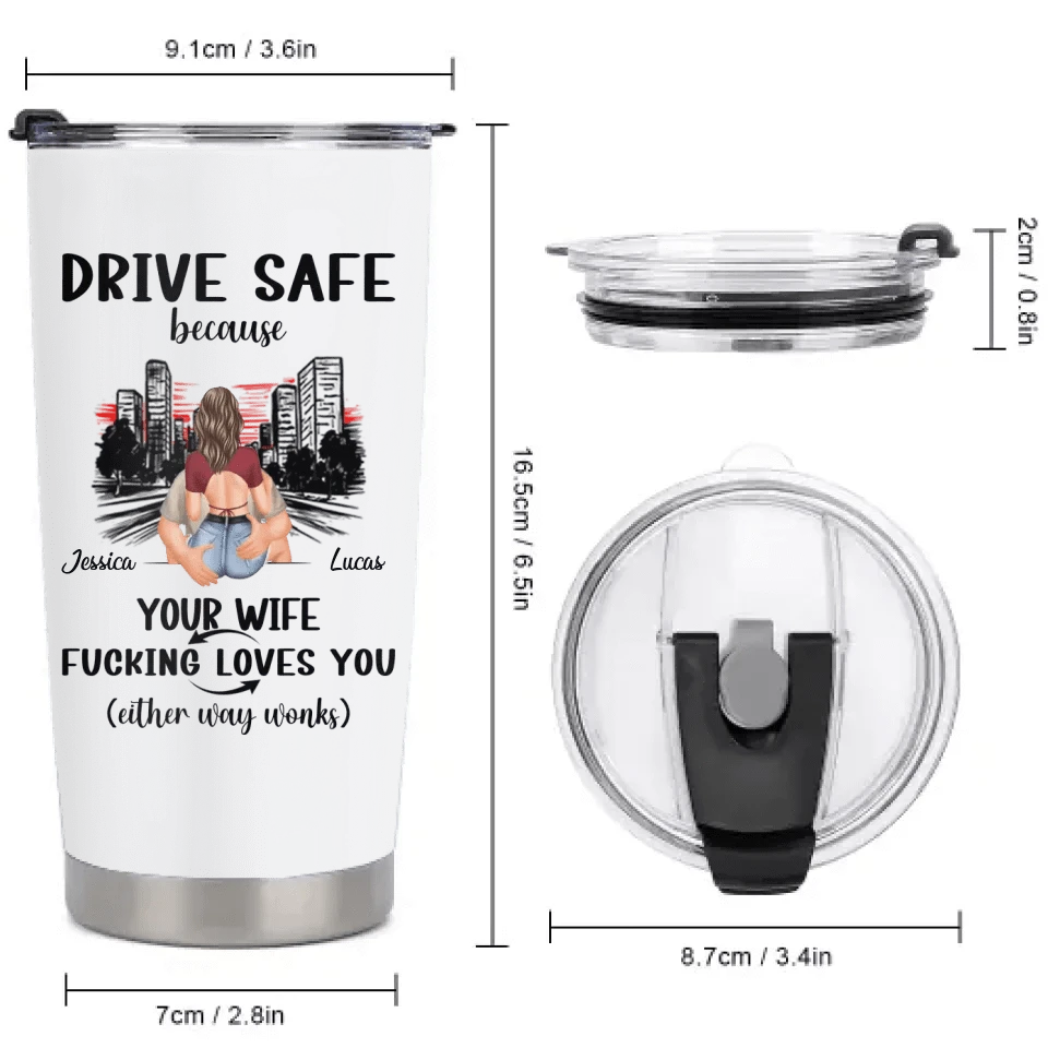 Customized Safe Driving Reminder Car Cup - Personalized Name and Character Safe Driving Themed Couple's Car Cup - A Gift For Husband,Boyfriend