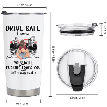 Customized Safe Driving Reminder Car Cup - Personalized Name and Character Safe Driving Themed Couple's Car Cup - A Gift For Husband,Boyfriend