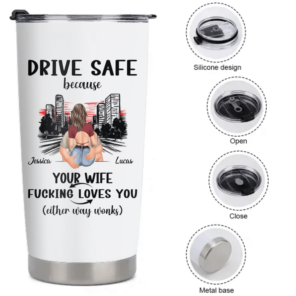 Customized Safe Driving Reminder Car Cup - Personalized Name and Character Safe Driving Themed Couple's Car Cup - A Gift For Husband,Boyfriend