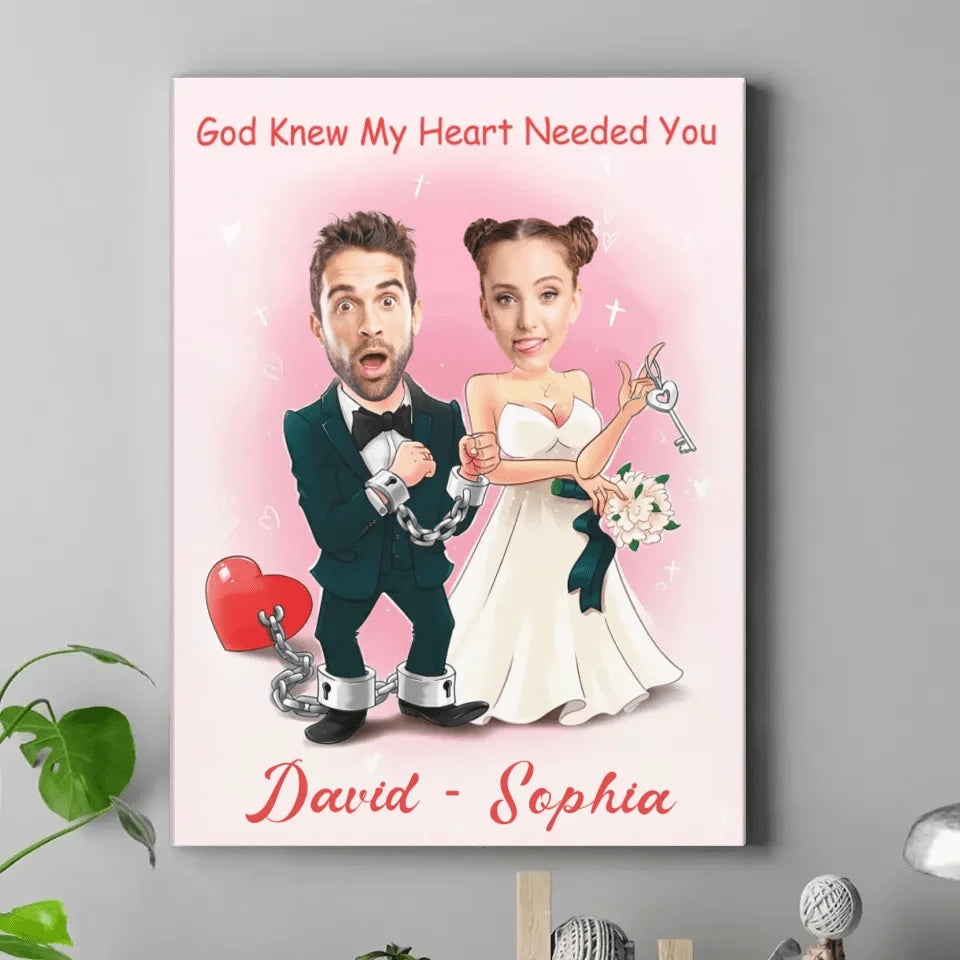 Customized Couple's Theme Wall Painting - Personalized Couple Photo and Name Wedding Character Image Frameless Canvas Painting - A Gift For Girlfriend,Boyfriend,Wife,Husband