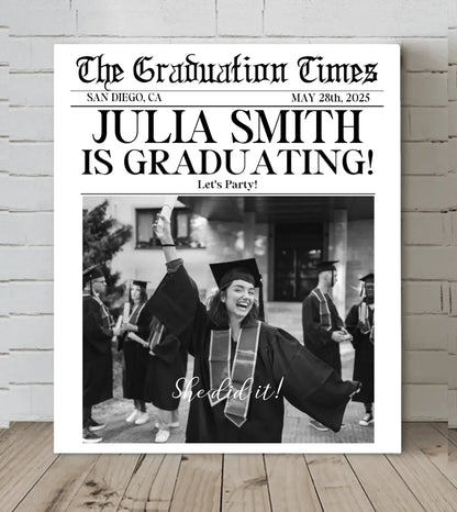 Customized Graduation Themed Wall Art - Personalized Name,Photo and Date Graduation Season Canvas Painting - A Graduation Gift For Kids,Students,Roommates