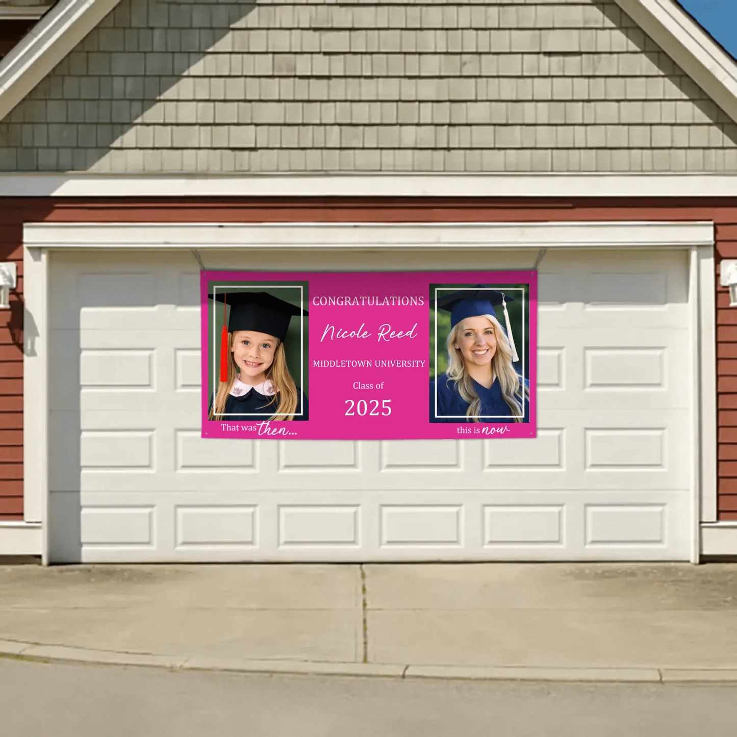 Then And Now Graduate Personalized Photo Banner, Party Supplies