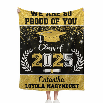 Personalized Glitter Background Blanket Best Gift Idea Graduation Class of Senior Gift