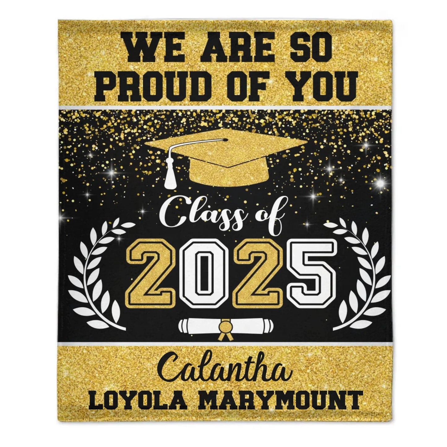 Personalized Glitter Background Blanket Best Gift Idea Graduation Class of Senior Gift