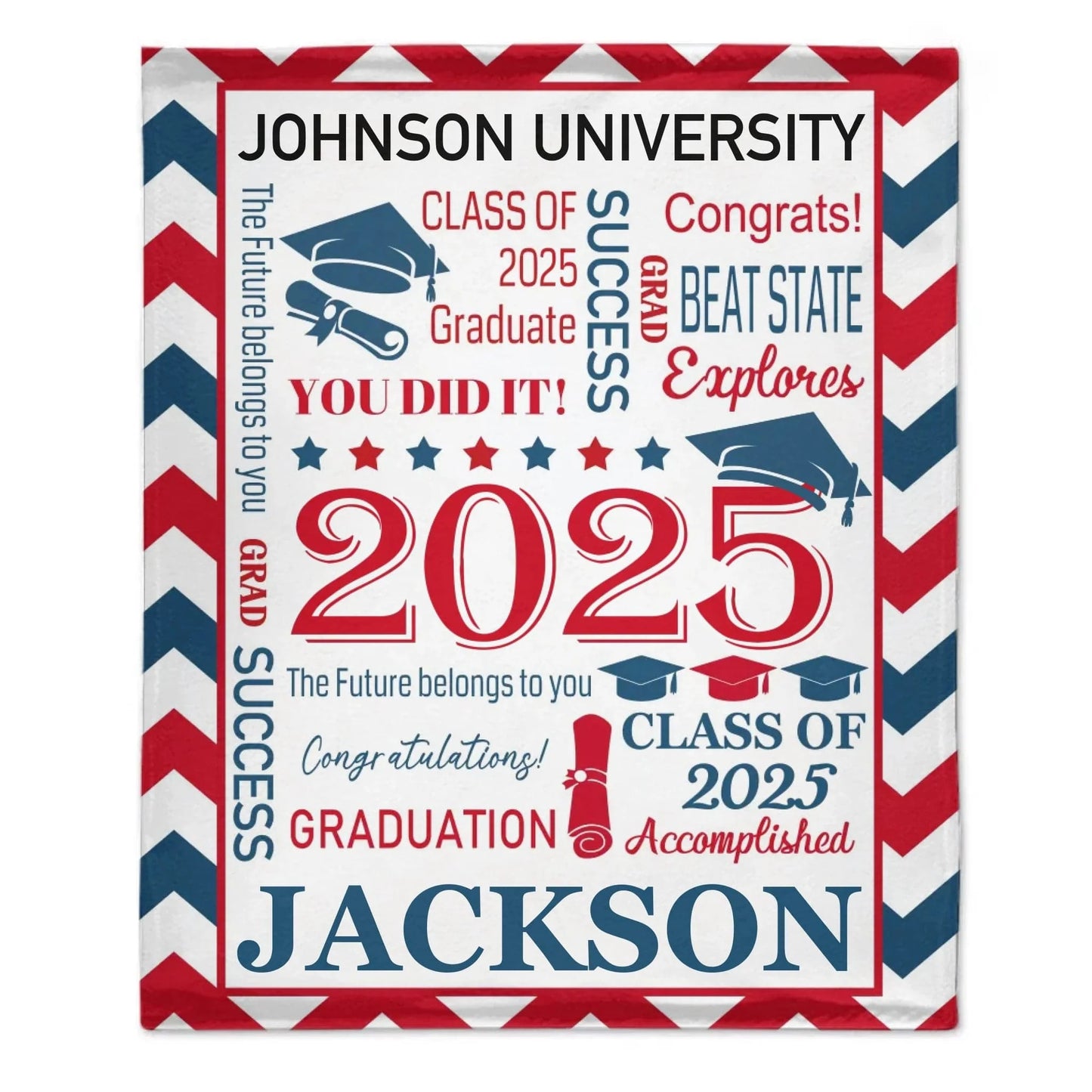 Personalized Envelope Pattern Graduation Blanket - Graduation Gift Class of 2025