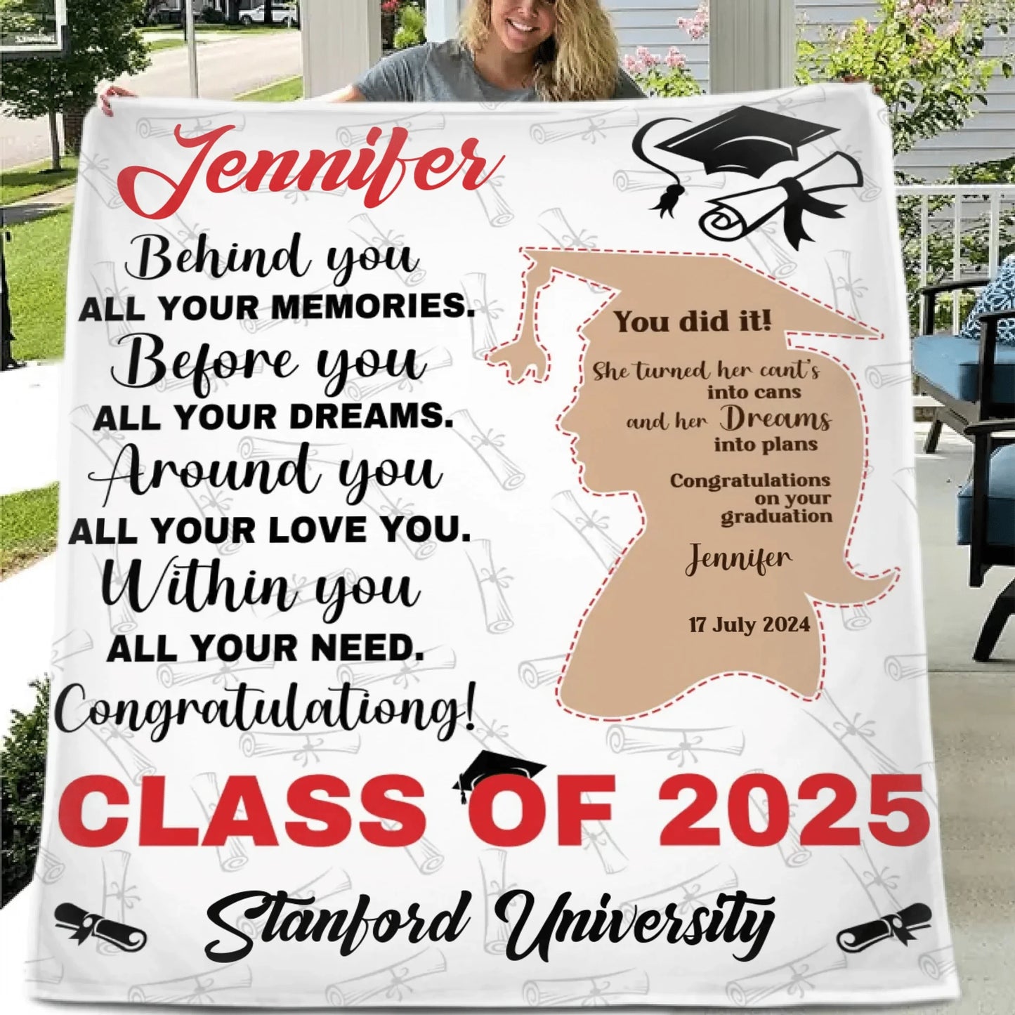 You Did It Girl Brown Silhouette Graduation Blanket - Gift for Daughter - Personalized Blanket
