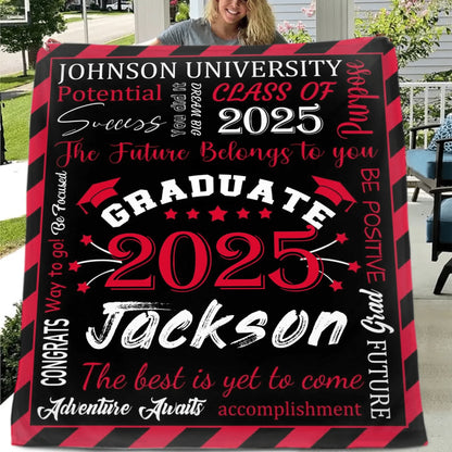 Personalized Gift Blanket Custom Class of 2025 Graduation Blankets with Name School - The Best Is Yet To Come, Adventure Awaits