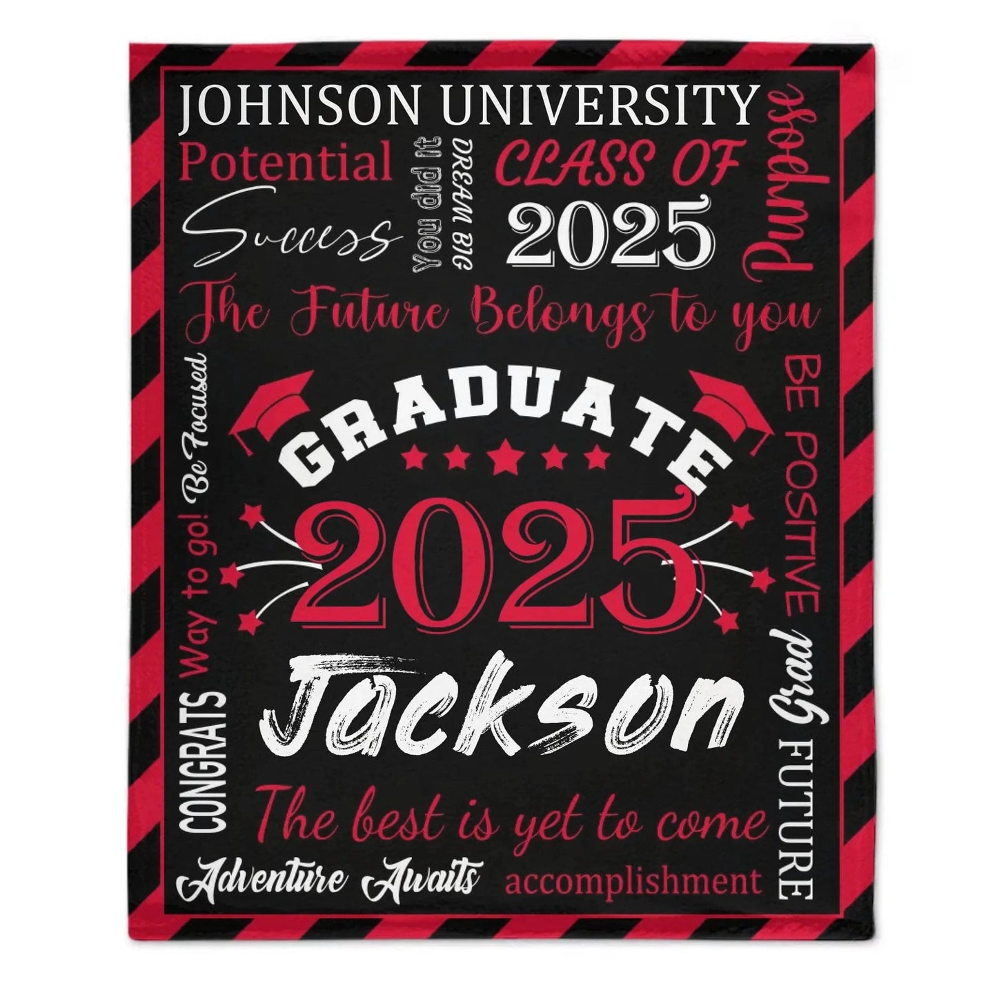 Personalized Gift Blanket Custom Class of 2025 Graduation Blankets with Name School - The Best Is Yet To Come, Adventure Awaits