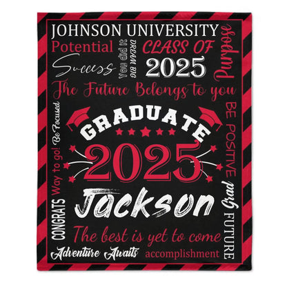 Personalized Gift Blanket Custom Class of 2025 Graduation Blankets with Name School - The Best Is Yet To Come, Adventure Awaits