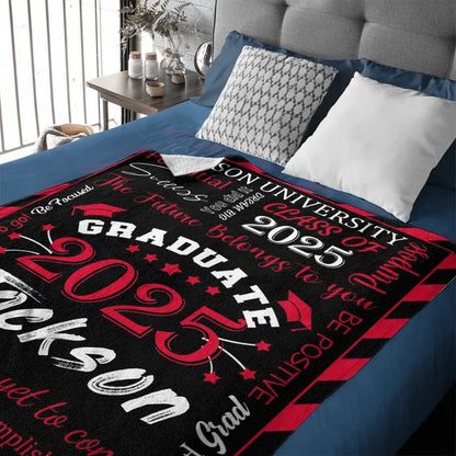 Personalized Gift Blanket Custom Class of 2025 Graduation Blankets with Name School - The Best Is Yet To Come, Adventure Awaits
