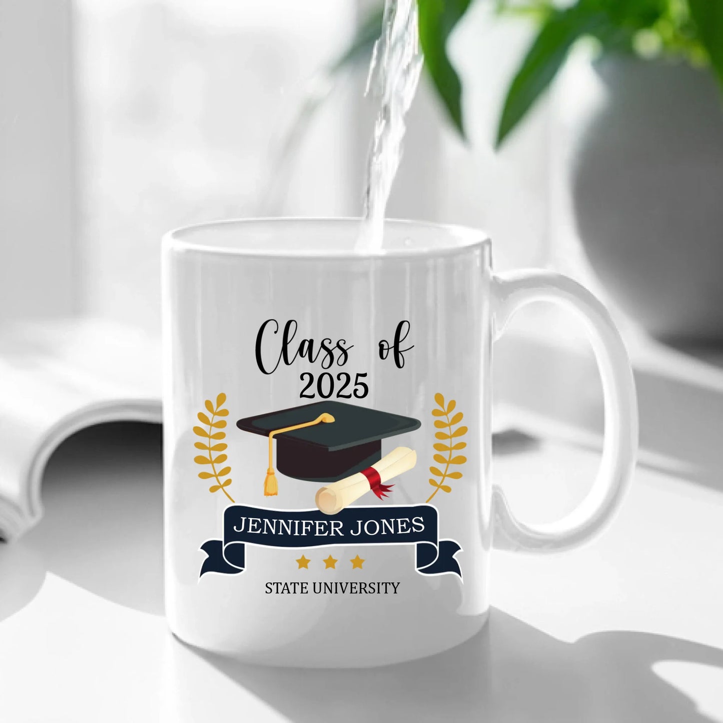 Personalized Graduation Gift Mug With Bachelor Cap, Class of 2025