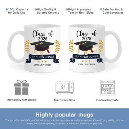 Personalized Graduation Gift Mug With Bachelor Cap, Class of 2025