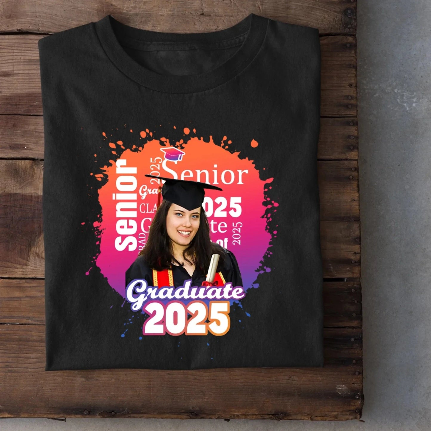 Personalized Graduate Photo T-Shirt - Multi Color Background