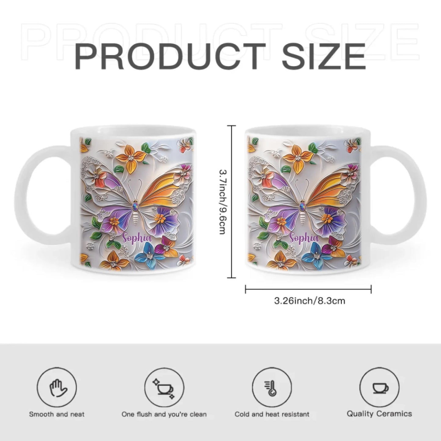 Customised Butterfly Themed Mugs - Personalised Name Gorgeous Butterfly Print Decorative Mugs - A Gift For Family,Friend,Sister,BFF,Butterfly Lovers