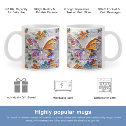 Customised Butterfly Themed Mugs - Personalised Name Gorgeous Butterfly Print Decorative Mugs - A Gift For Family,Friend,Sister,BFF,Butterfly Lovers