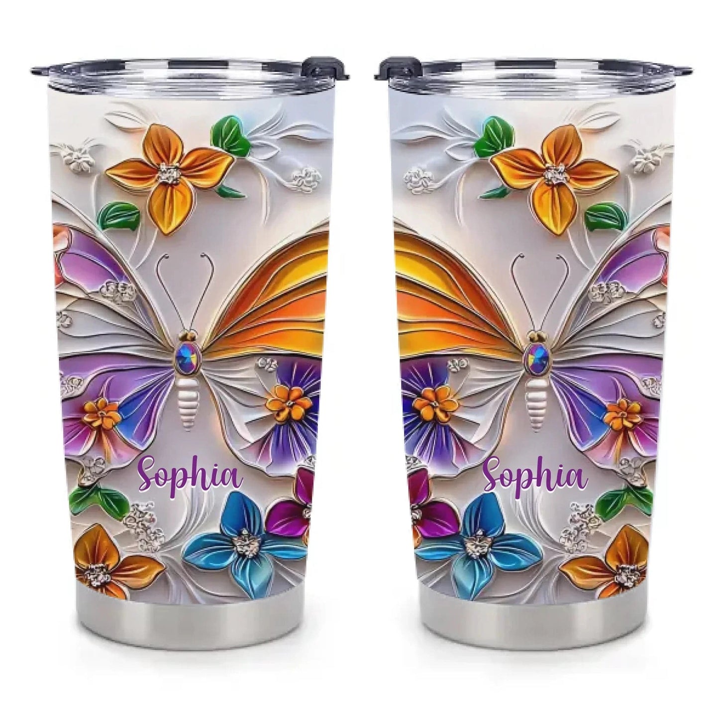 Customised Butterfly Themed Mugs - Personalised Name Gorgeous Butterfly Print Decorative Mugs - A Gift For Family,Friend,Sister,BFF,Butterfly Lovers