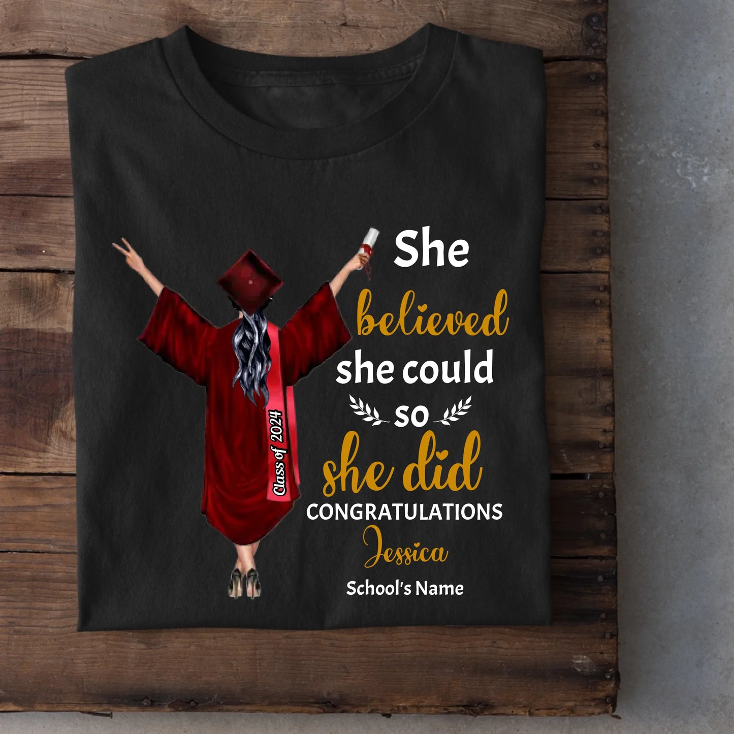 Personalized T-shirt Graduation Girl - She Did It