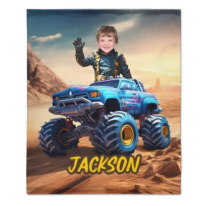 Customized Truck Blanket with Boy Name Picture,Personalized Kids Gift