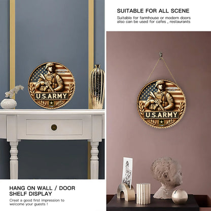 Design of the American Flag and Soldiers Door Plate - Personalized Wooden Sign