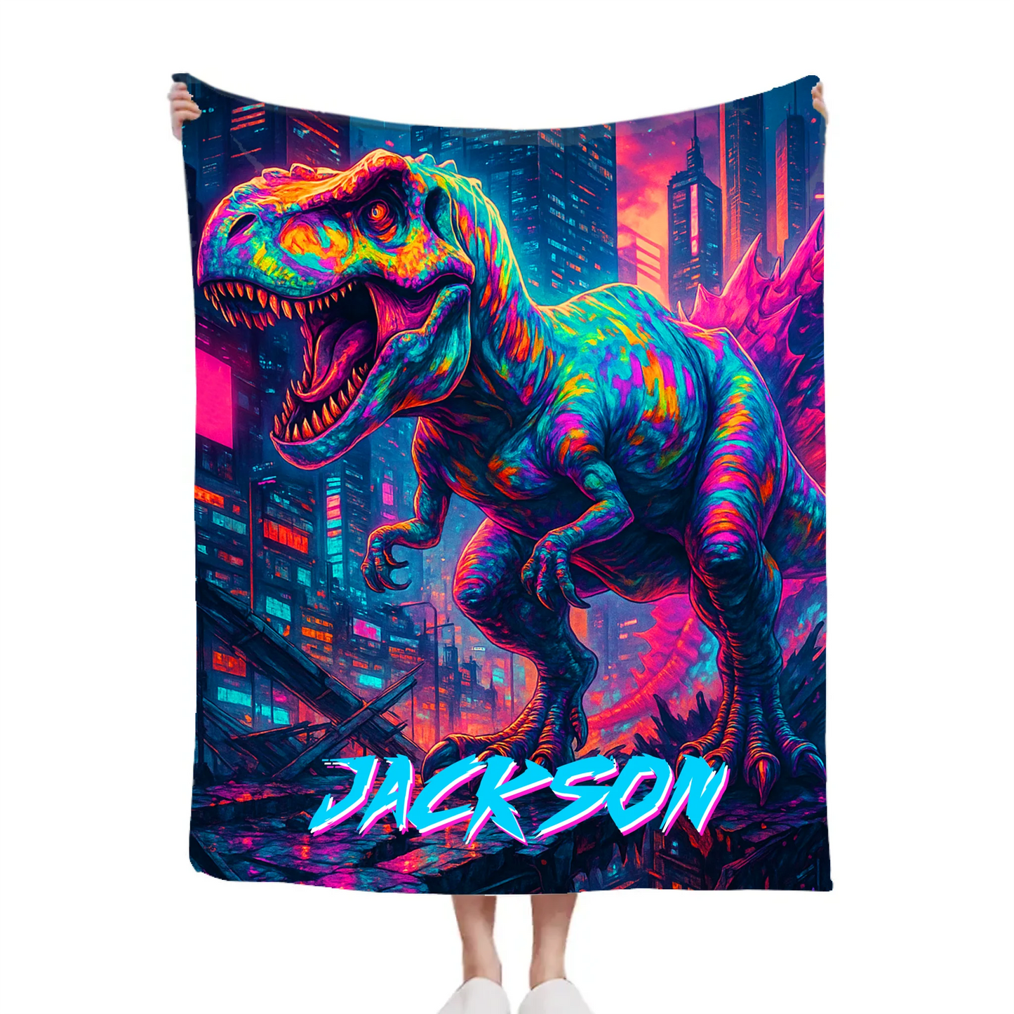 Cyberpunk Dinosaur - Personalized Blanket
