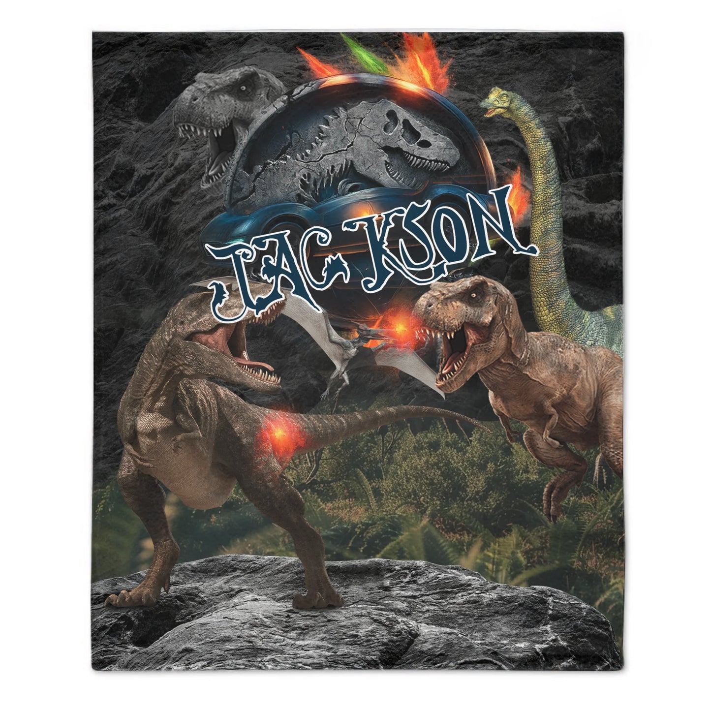 Jurassic Era Personalized Name Customized Blanket - Gifts For Dinosaur Enthusiasts