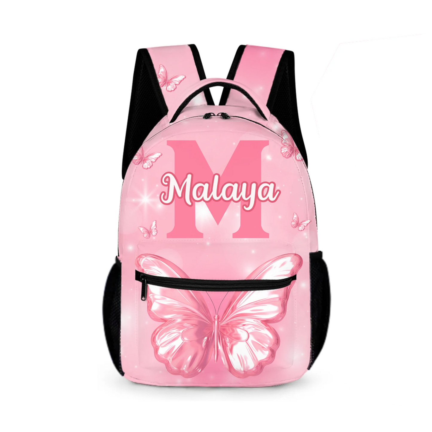 Pink Butterfly Pattern Name Customized Initials Customized Girl's Backpack - School Season Gift for Girls