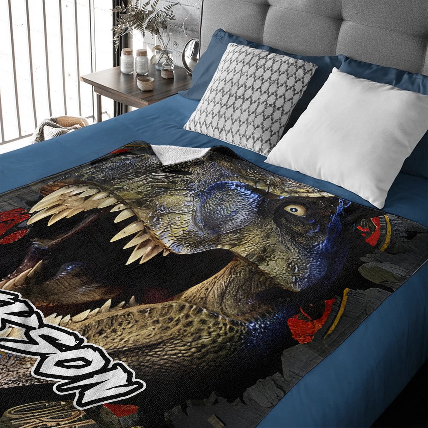 Powerful Dinosaur Customized Blanket- Personalized Name - Dinosaur Enthusiast Gift