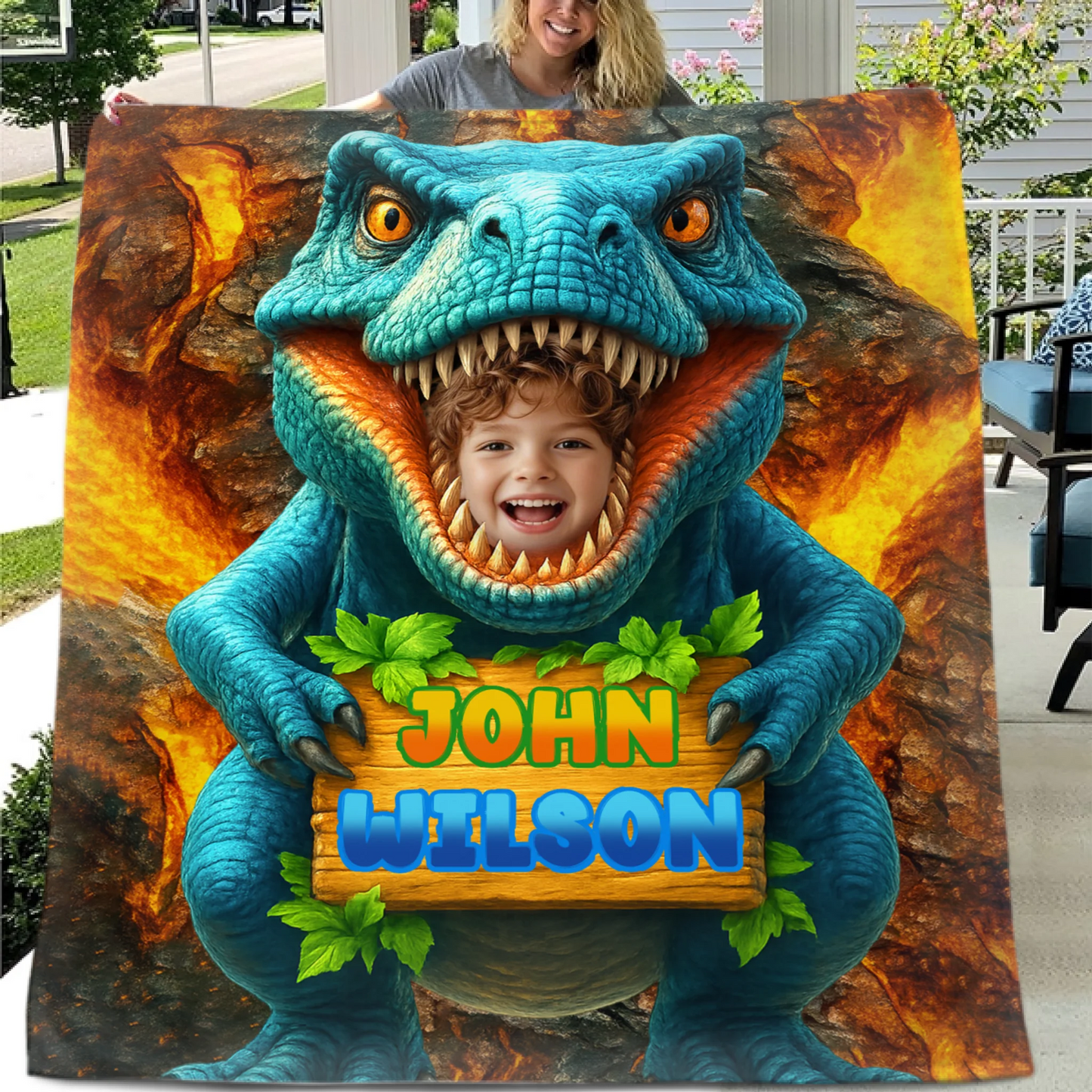 Personalized Name Custom Face Custom Dinosaur Shell Blanket