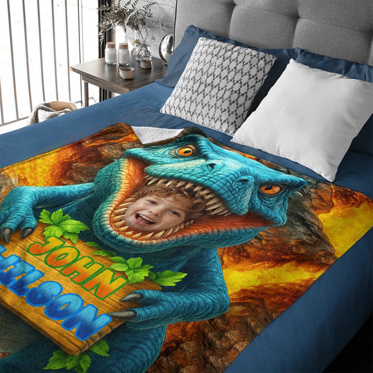 Personalized Name Custom Face Custom Dinosaur Shell Blanket