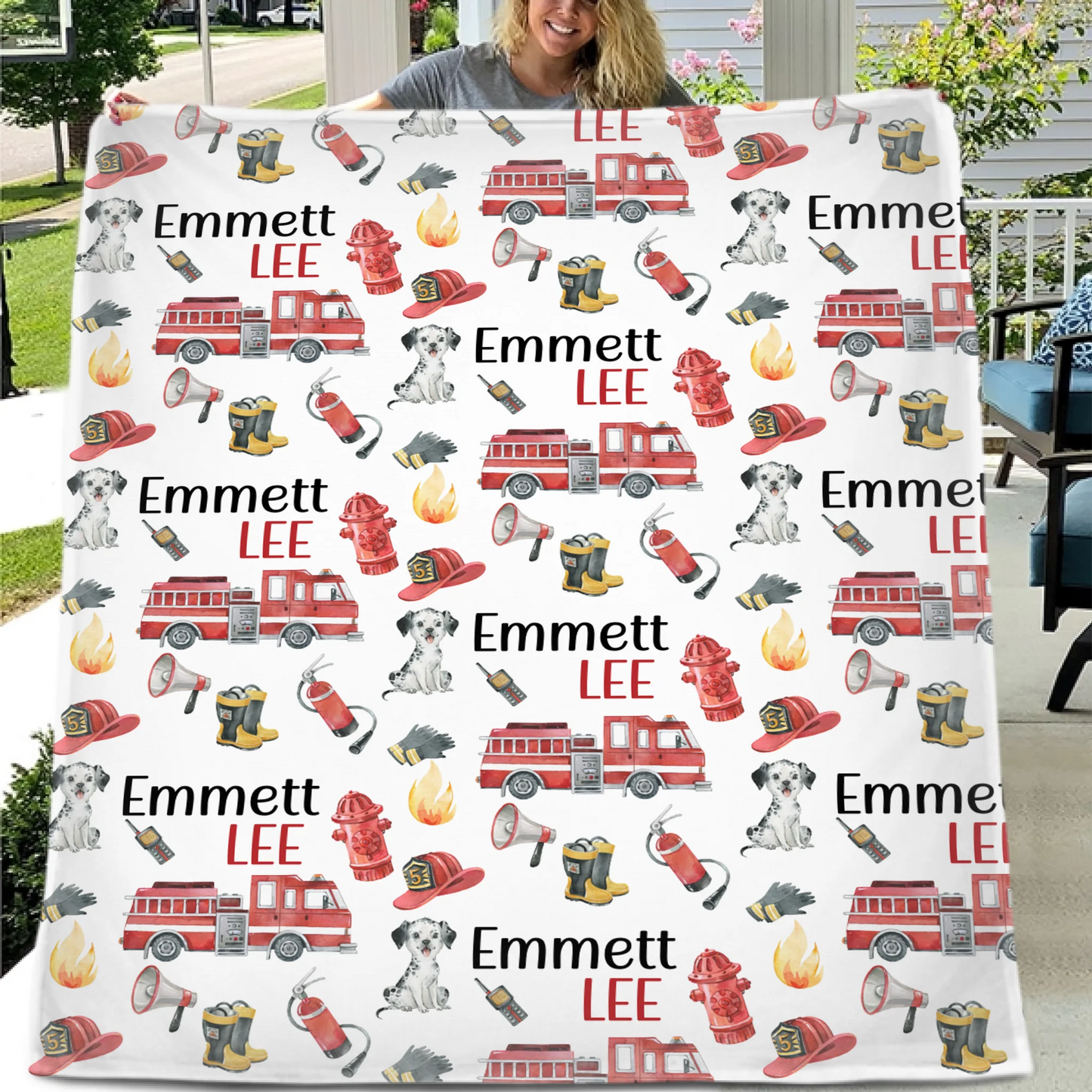 Fire Truck - Personalised Blanket With Name - A Gift For Family,Kids