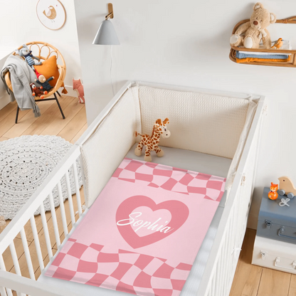 Custom Vintage Checker Heart Blanket – Personalized Argyle Heart Soft Throw – Gift for Girls