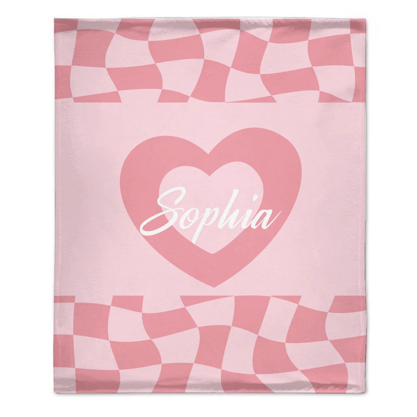 Custom Vintage Checker Heart Blanket – Personalized Argyle Heart Soft Throw – Gift for Girls