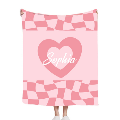 Custom Vintage Checker Heart Blanket – Personalized Argyle Heart Soft Throw – Gift for Girls