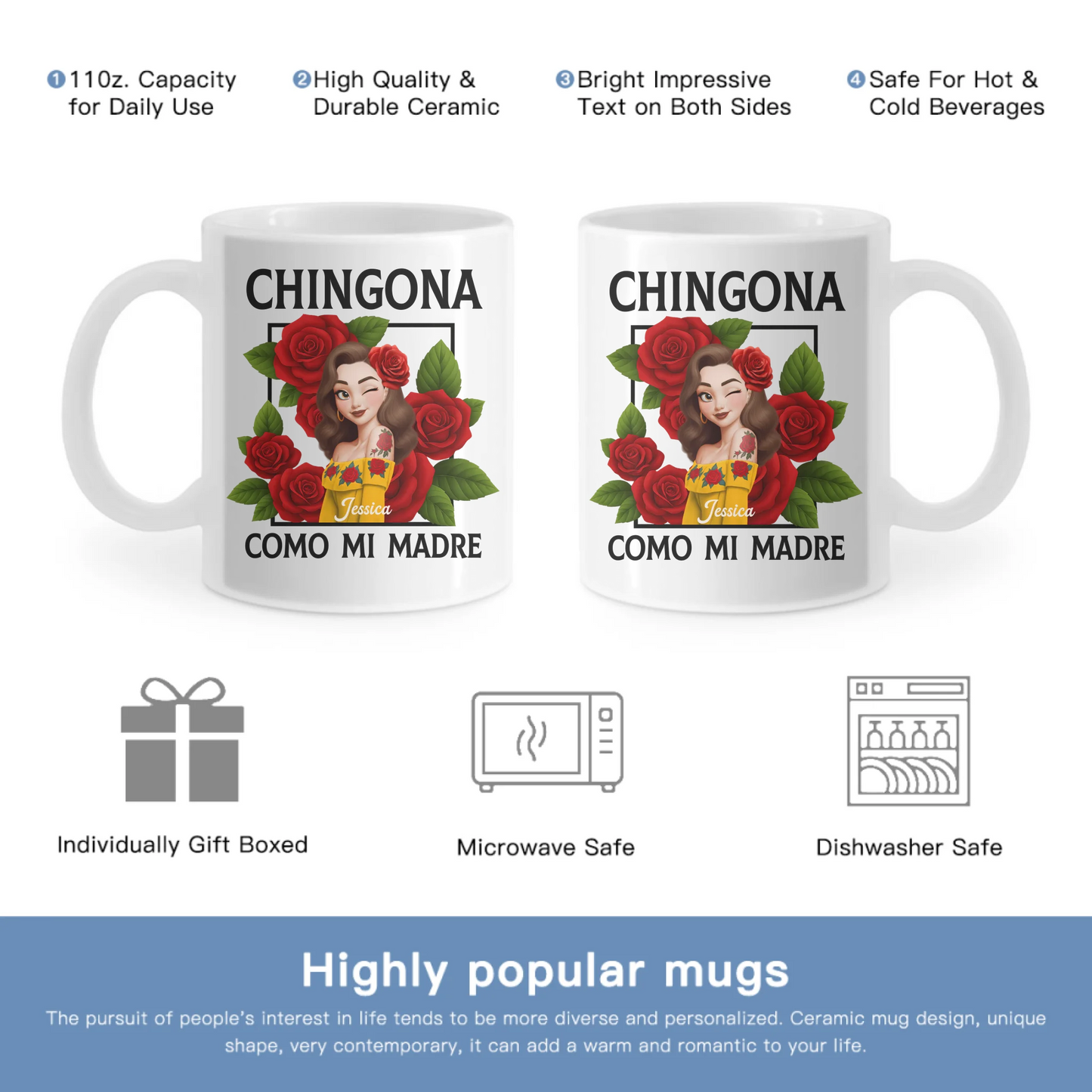 Chingona Como Mi Madre Customized Hispanic Mug - Personalized Characters and Name  - Gift For Hispanics And Latinos
