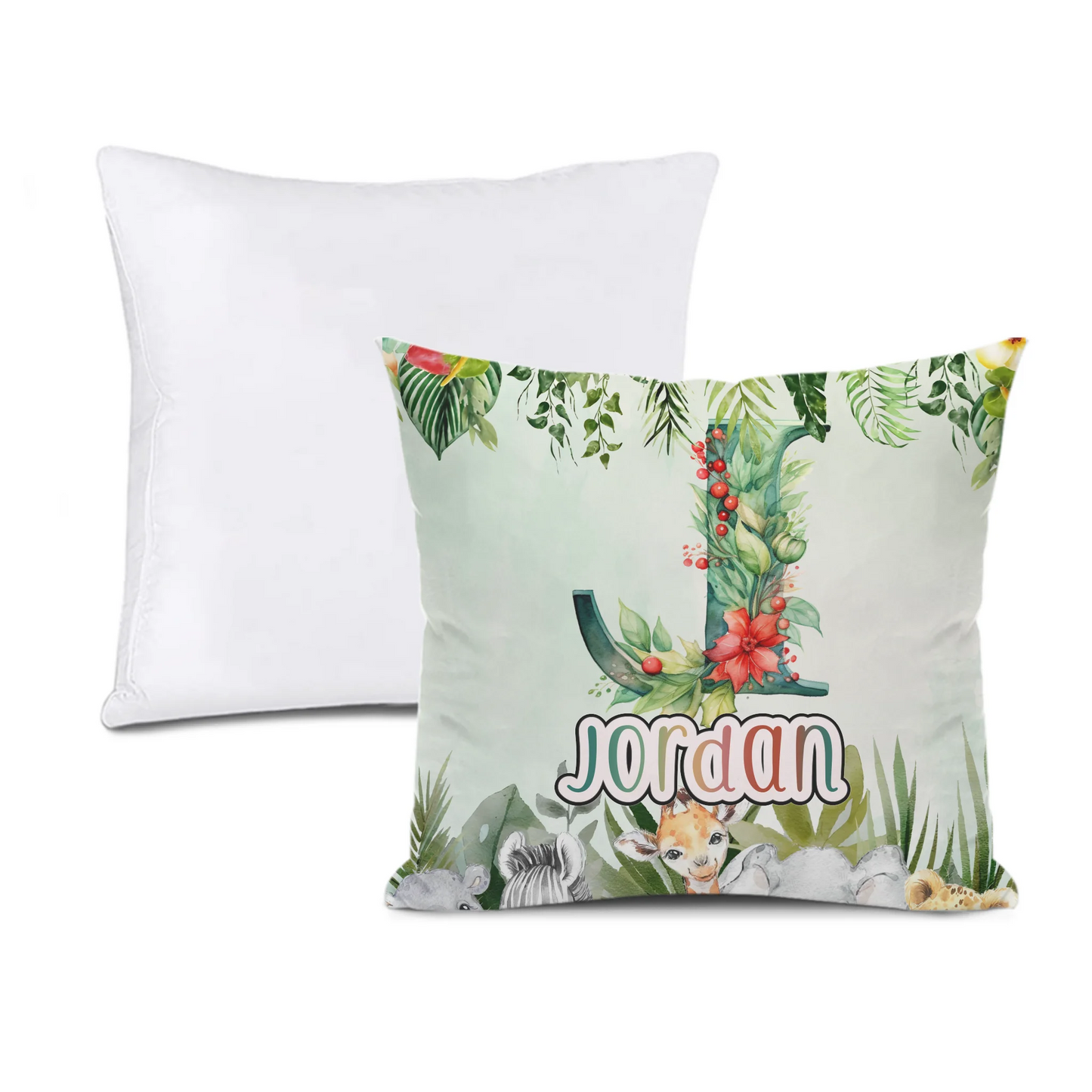 Custom Jungle Animal pillow - Personalized Safari Baby Throw pillow - Gift for Kids and Newborns