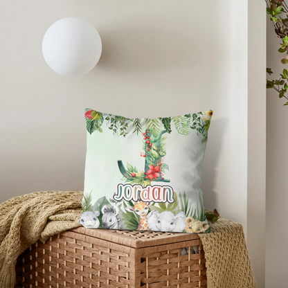 Custom Jungle Animal pillow - Personalized Safari Baby Throw pillow - Gift for Kids and Newborns