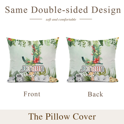 Custom Jungle Animal pillow - Personalized Safari Baby Throw pillow - Gift for Kids and Newborns