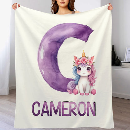 Custom Unicorn Blanket - Personalized Unicorn Name Throw - Gift for Kids and Girls