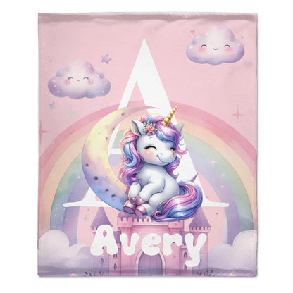 Customized Rainbow Unicorn Kids Blanket - Personalized Initial and Name - Magical Gift For Kids