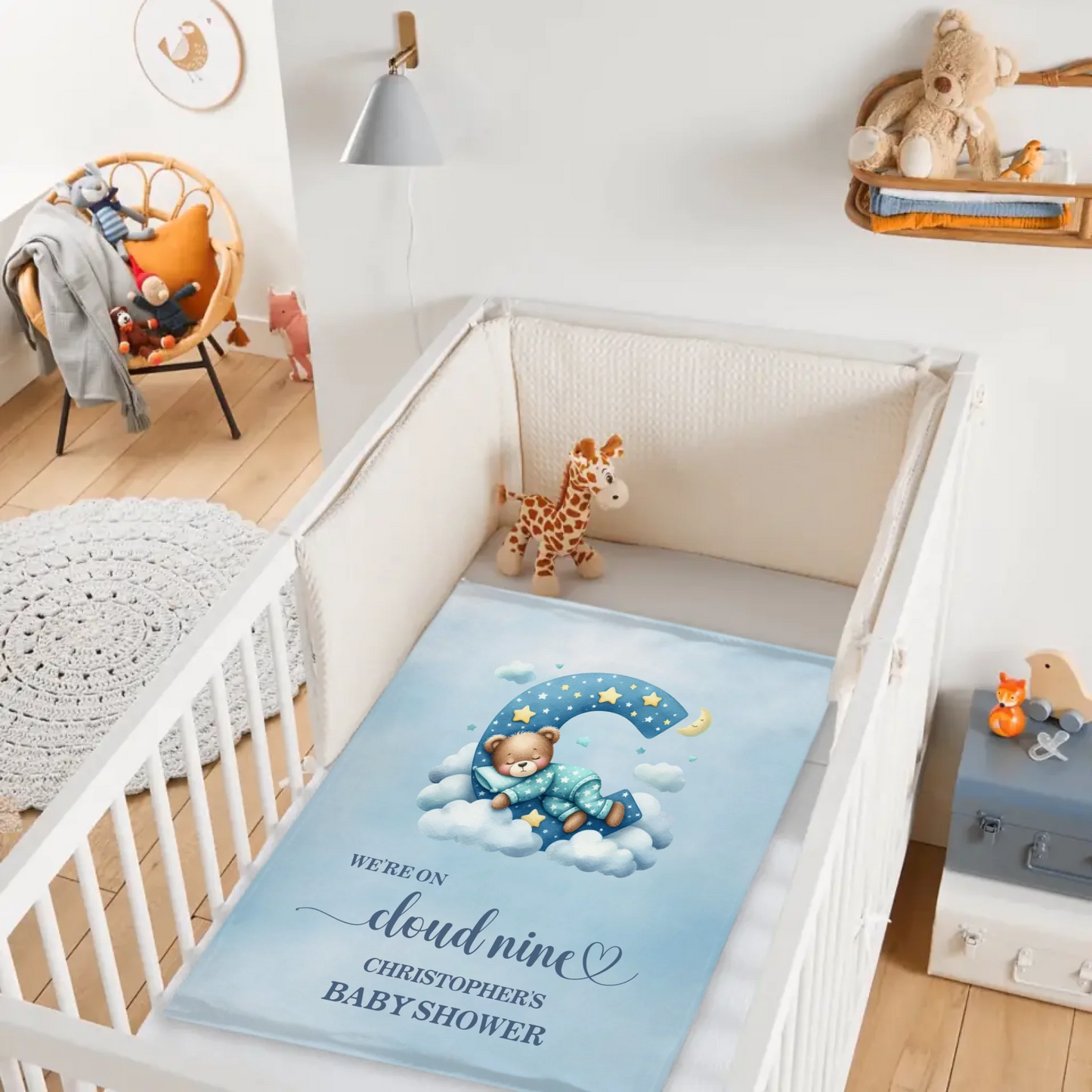 Custom Baby Shower Blanket - Personalized Teddy Bear Cloud Throw Blanket - Gift for Newborns