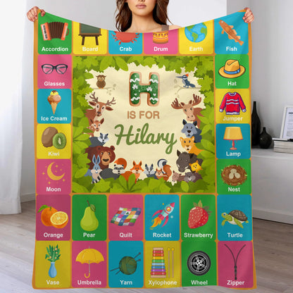 Custom ABC Learning Blanket – Personalized Alphabet Name Throw – Educational Gift for Children
