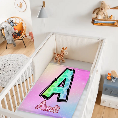 Custom Leopard Print Kids Blanket - Personalized Initial Name Throw Blanket - Gift for Girls Boys Children