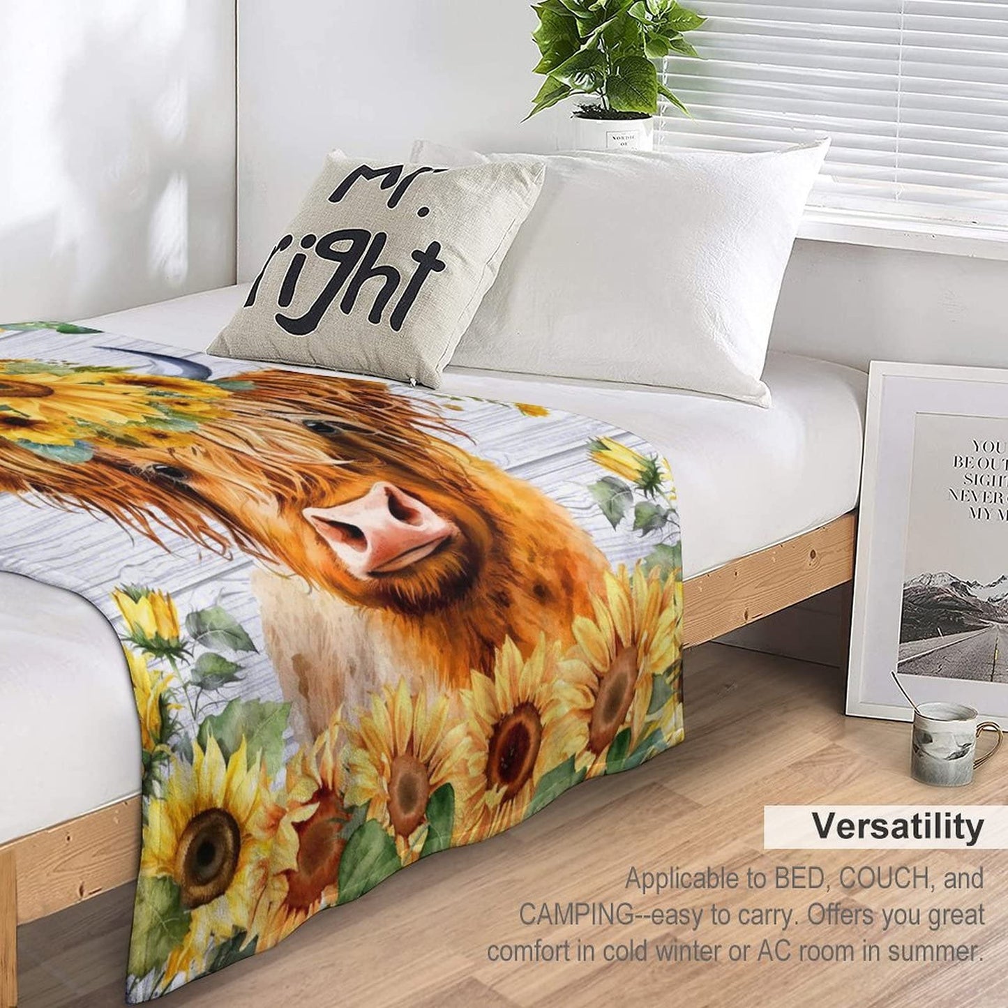 Highland Cow Blanket for Kids - Soft, Fuzzy & Cozy - 30"x40" Lap Size Throw Blanket for Couch, Office - Yellow Cute Warm Blankets Gifts
