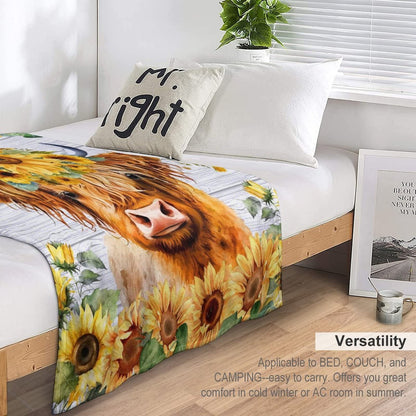Highland Cow Blanket for Kids - Soft, Fuzzy & Cozy - 30"x40" Lap Size Throw Blanket for Couch, Office - Yellow Cute Warm Blankets Gifts